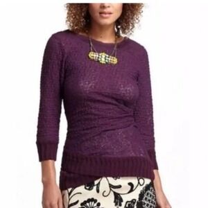 Deletta Anthropologie Purple Lace Knit Top Asymmetrical Ribbed Hem Small